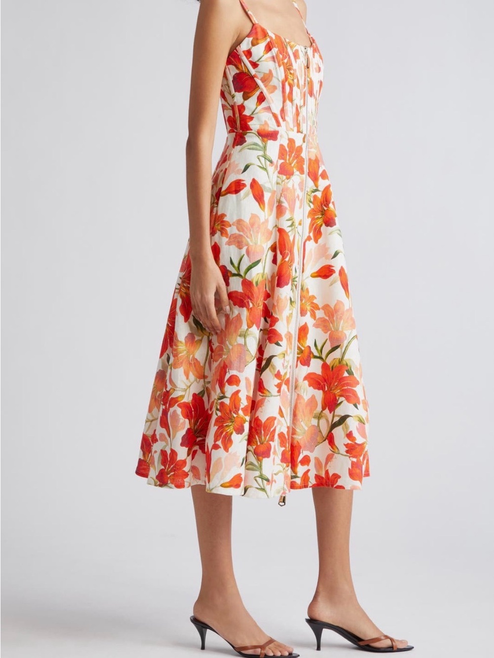 Zimmermann Tranquility Red Lilly Zip Linen Midi Dress US12/UK16/AU4 - Picture 3 of 15